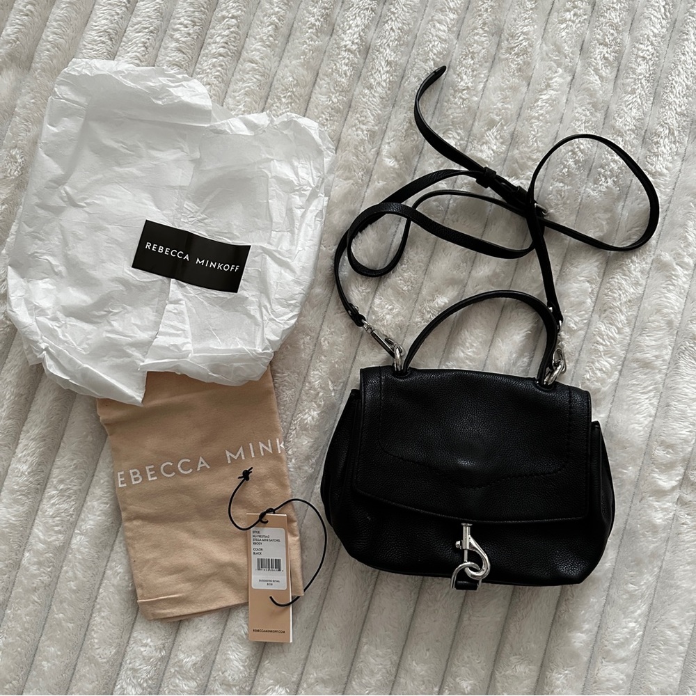Rebecca Minkoff Stella Mini Satchel Crossbody Mac Love Purse Bag Black Leather - Picture 2 of 11